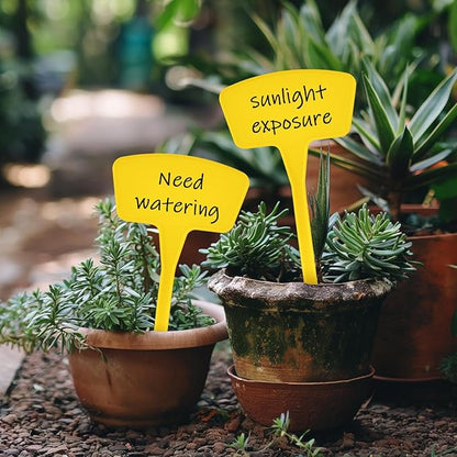 Plant Labels，60 Pcs Yuanling Plant Markers Large Plastic Plant Tags T-Type Waterproof Garden Labels for Outdoor Indoor Potted Plants Flowers Seeds Herbs with Garden Marker Pen