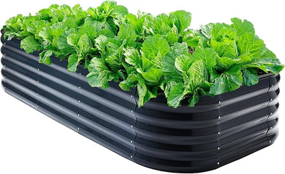 Galvanized Steel Raised Garden Bed 8x2ft Oval - 17" Tall 9-in-1 Modular Metal Planter Box for Vegetables/Flowers, Rust-Proof Outdoor Planters with Rubber Edge (Grey)