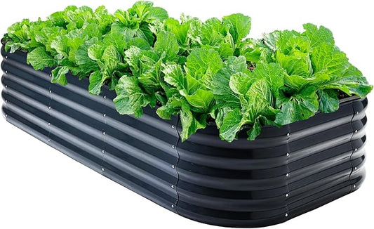 Galvanized Steel Raised Garden Bed 8x2ft Oval - 17" Tall 9-in-1 Modular Metal Planter Box for Vegetables/Flowers, Rust-Proof Outdoor Planters with Rubber Edge (Grey)