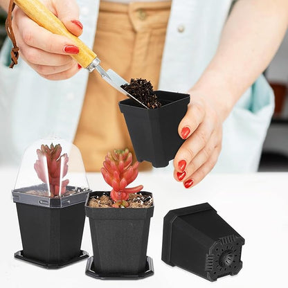 Black Plant Nursery Pots: 5Pcs Seeding Starter Pots, 3 Square Nursery Pot with Humidity Dome, Plastic Plant Container for Garden Vegetable Flower Germination