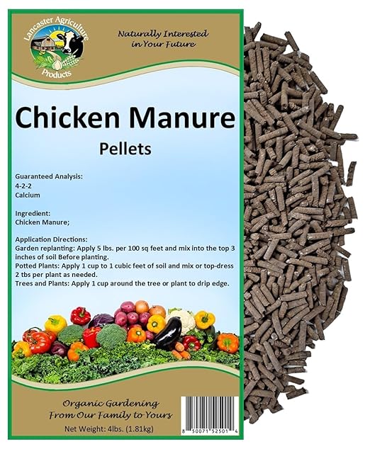 Chicken Manure Pellets 4 Pounds - Nutrient-Rich, Slow-Release Fertilizer with Nitrogen, Phosphorus & Potassium for Healthy Plant Growth and Soil Improvement - Lancaster Agriculture Products