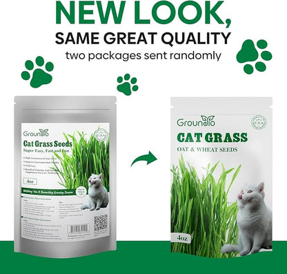 Cat Grass Seeds, 4 Oz, Non-GMO Wheat Cat Grass Seeeds & Oat Seeds Mix, High Germination Cat Grass Seeds Grown in USA for Indoor Cats