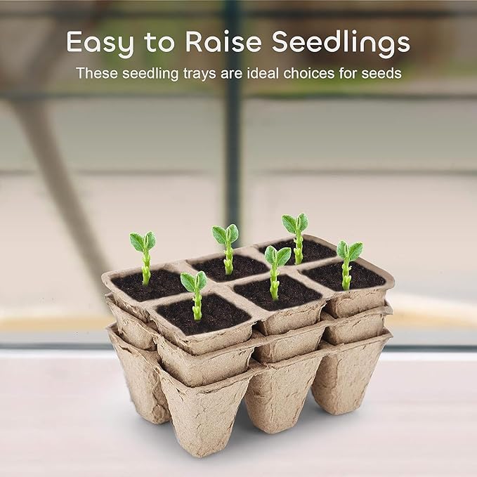 GROWNEER 72 Cells Peat Pots Seed Starter Trays 12 Packs Biodegradable Seedling Pots Germination Trays Organic Plant Starter Kit with 15 Pcs Plant Labels