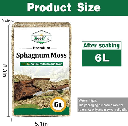 ZeeDix 6L Premium Sphagnum Moss for Plants Indoor, New Zealand Sphagnum Moss for Orchid Potting Mix Terrarium Succulent Carnivorous Ferns Hosta Garden & Reptile Habitat