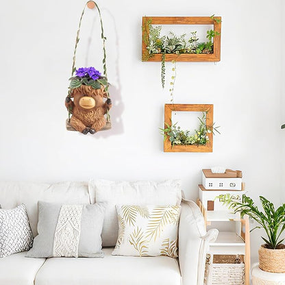 Swing Highland Cow Hanging Planters for Indoor Plants, Cute Small Planter Pot for Indoor Outdoor Plants, Succulent Pots with Drainage Hole, Unique Funny Hanging Plant Flower Pot, Gift Ideas