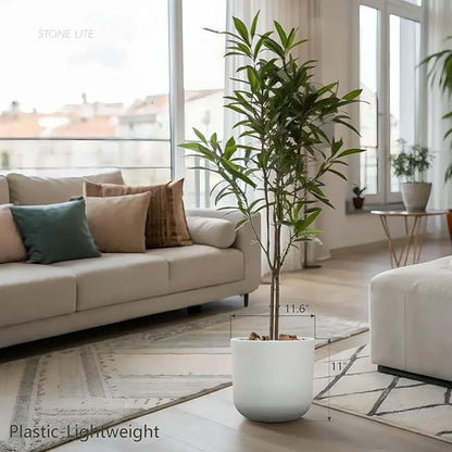 11 Inch Plastic Cylinder Plant Pots, Flower pot for Indoor Plants with Drainage Holes and Plug, Outdoor Garden Planters, Weather-Resistant and UV-Resistant, Modern Decorative for Home, Chalk Beige