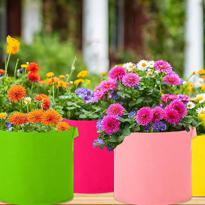 Colored Fabric Grow Bags Bulk Colorful Plant Grow Bags Nonwoven Fabric Pots with Handles Seeds Vegetables Tomato Planter Grow Buckets for Outdoor Garden Fruits Flower, 10 Colors(10 Pack,5 Gal)