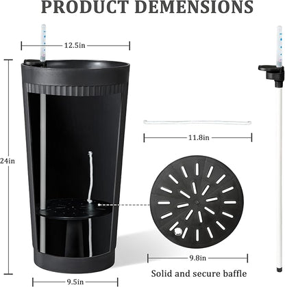 Self Watering Tall Black Planters Outdoor Set of 2, 24” Flower Pots Planters for Outdoor Plants, Modern Plastic Tall Planter for Front Porch, with Drainage Hole (Ribbed)
