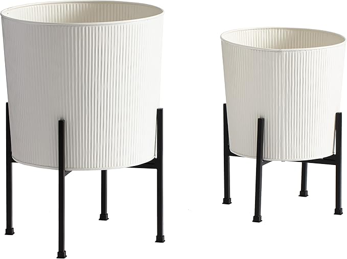 Metal Planters with Stand - Set of 2, White (PL-WHT-SET-3003)