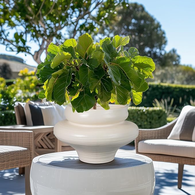 Ceramic Plant Pots 11 Inch - Bonsai Large Planters for Indoor Plants with Drainage Hole, White Planter for Home Garden Patio Office, Gift for Women Men