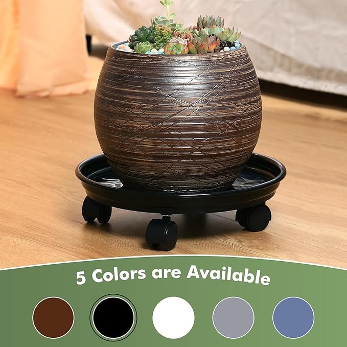 12 Packs Plant Caddy with Wheels 11.8" Plastic Rolling Plant Dolly Coasters Heavy-duty Wheeled Planter Mover Rollers Indoor Outdoor Wheeled Flower Pot Base Suacers with Casters, Black