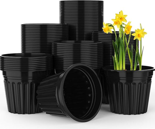 100 Pcs 3 Gallon Planter Nursery Pots, Seed Starting Pot Plastic Flower Seedling Pots with Drainage Holes Flexible Plant Container for Garden Lawn Yard Plants Seedlings (100, 3 Gallon)