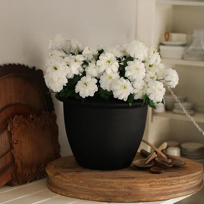 The HC Companies Sevilla Flower Planters - Durable Outdoor & Indoor Planter - Round Lightweight Self Watering Plant Pots for Herbs & More (16" Black, Pack of 1)
