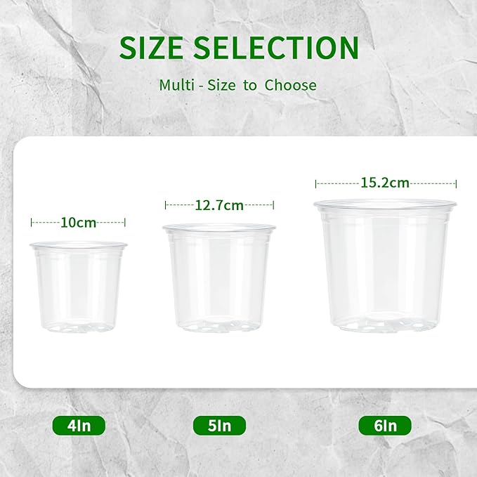 Clear Nursery Pots, 4/5/6 Inch Transparent Plastic Plant Pots with Drainage Holes, Variety Pack Seed Starting Pots, Clear Flower Pots for Indoor Outdoor Plants, 24 Packs