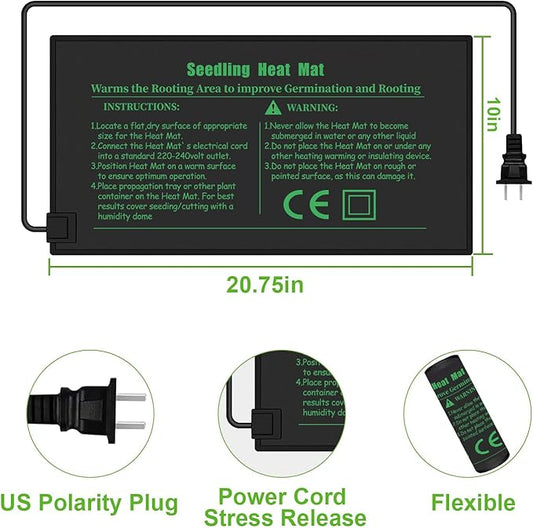 Seedling Heat Mat with Thermostat 40-108 Degrees Fahrenheit Warming Pad, Warm Hydroponic Heating Pad with Controller for Germination, 10" x 20.75" UL & MET-Certified