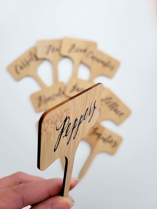 10Pcs Vegetable Garden Markers Set, Hand Lettered Bamboo Plant Label Stakes, Wood Garden Tags Outdoor & Waterproof, Gardener Father's Day Gift (Vegetables)