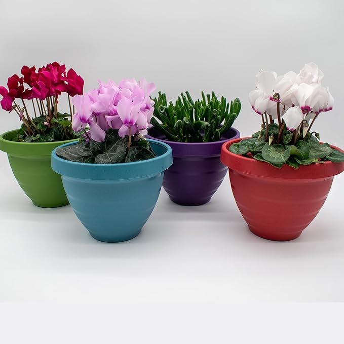 The HC Companies Rings Flower Planter - Self Watering Plant Pots for Herbs & More - Round Lightweight Outdoor & Indoor Planter (8" Purple, Pack of 2)