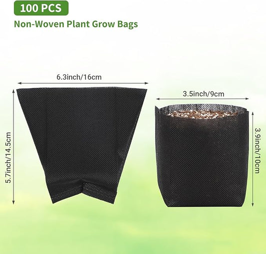 GREANER 100 PCS Nursery Bags, 6.3x5.7 Inch Biodegradable Seed Starter Pots, Plant Grow Bags for Plant, Tree, Flower, Seedling, Vegetables (Black)
