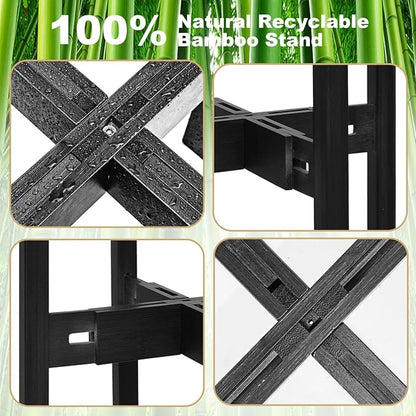 Adjustable Plant Stand Indoor,Bamboo Mid Century Modern Plants Stands, Stable Plant Holder,Fit 8 9 10 11 12 inch Pots (Pot & Plant Not Included)(Black)