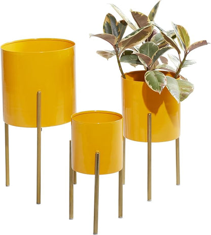 Deco 79 Metal Indoor Outdoor Planter Large Planter Pot with Removable Stand, Set of 3 Planters 12", 14", 18"H, Yellow