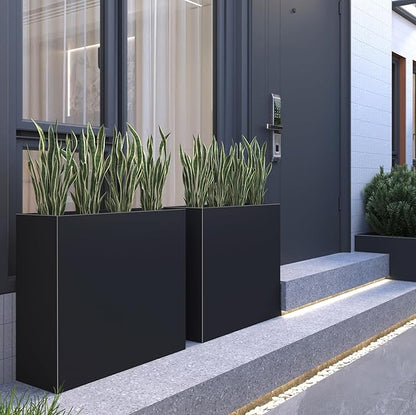 Black Steel Metallic Heavy Planter 30" x 12" x 24" for Outdoor Plants Metal Long Outdoor Planter Spliced Flower Box with Partitions for Outside,Indoor,Garden (Black, 30 * 12 * 24)