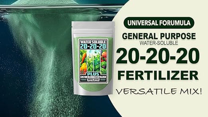 Fertilizer Commercial Grade | 20-20-20 Plus | 3 Pounds | Water Soluble Plant Food | Balanced Formula with Chelated Micronutrients | General Purpose Nutrient | Turf Lawns Shrubs Gardens Ornamentals