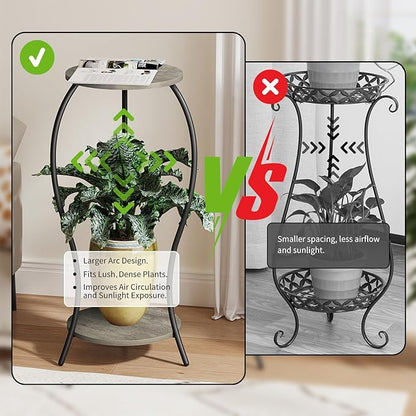 Plant Stand Indoor, 2 Tier Round Tall Plant Stand, Flower Pot Stand, Plant Shelf Rack, Corner Plant Stand for Planter Garden Balcony Patio Living Room (Grey-Wood, 2 Tier)