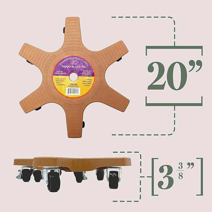 Bosmere 20" Plant Caddie - Heavy-Duty Rolling Plant Stand with Locking Wheels, 500 lb Capacity – Durable Plant Caddy for Indoor/Outdoor Use, Terra Cotta
