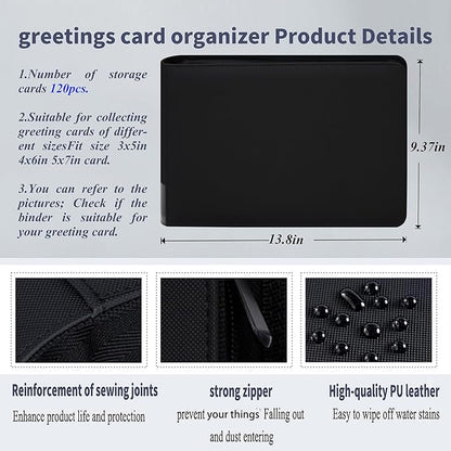 greeting card organizer binder and birthday card holder book,christmas card photo album,binder for greeting cards with sleeves,Suitable for 5x7in, 4x6in, 3x5in cards holds 120 cards (black)