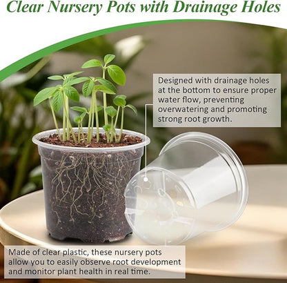 60 Pack Clear Nursery Pots with Humidity Domes, 4 Inch Plastic Plant Pots with Drainage Holes for Seedlings, Transparent Seed Starting Pot for Cuttings Propagation Indoor Gardening