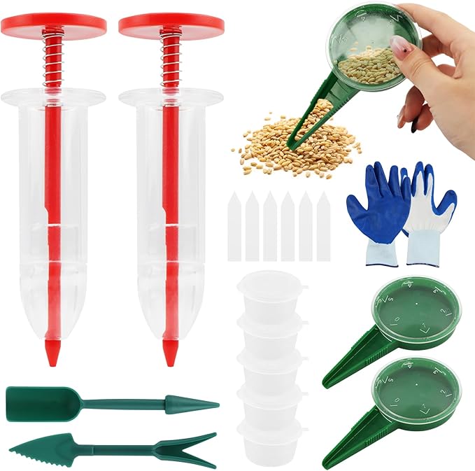 6PCS Mini Seed Spreader Set(Include a Pair of Gloves), 2026 New Small Se-ed Planter Tool, Manual Seedlings Dibber and Widger Set, Seed Sower Spreader Handheld for Tiny Seeds