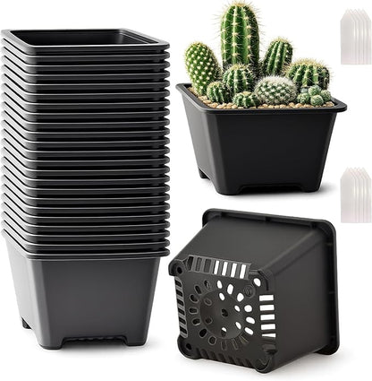 25 Packs Square Nursery Pots for Plants 4.7 Inch Succulent Plant Pots Set Plastic Seedling Starting Pots with Drainage Holes Nursery Pots Variety Pack Flower pots Planter Seed Starter, Black