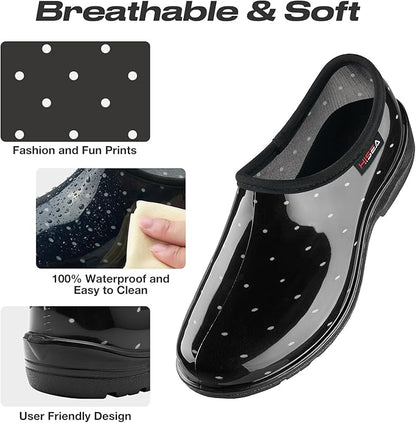 HISEA Waterproof Garden Shoe for Women Outdoor Slip-On Garden Clogs Rubber Rain Boots Short Ankle Booties Rain Shoes with Comfort Insole