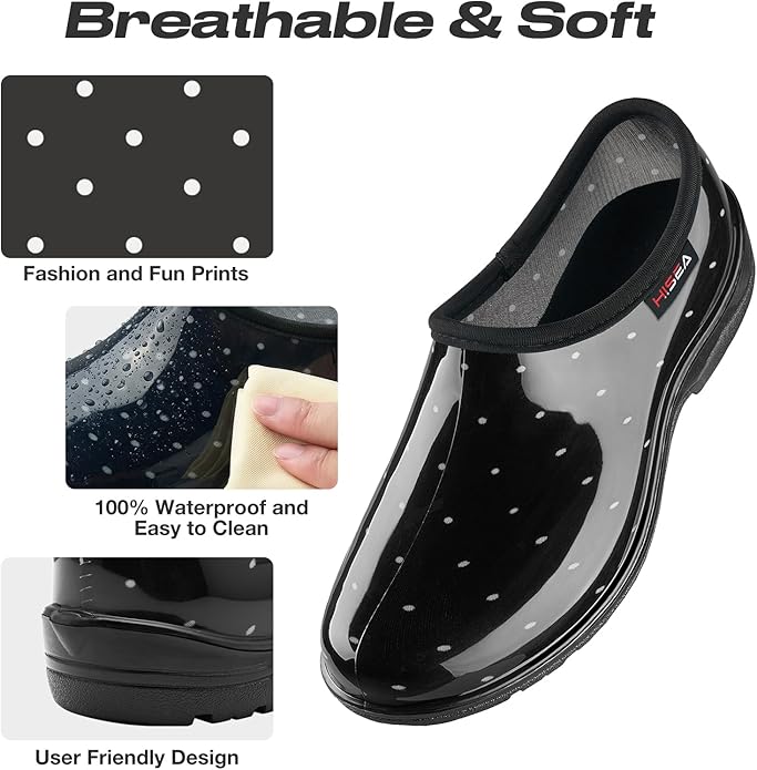 HISEA Waterproof Garden Shoe for Women Outdoor Slip-On Garden Clogs Rubber Rain Boots Short Ankle Booties Rain Shoes with Comfort Insole