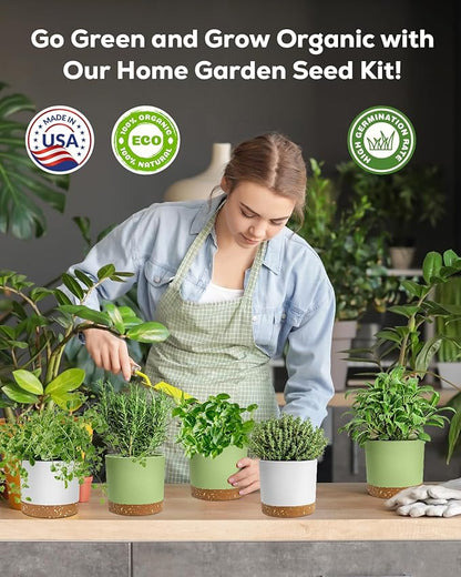 Indoor Herb Garden Kit with 8 Heirloom Seeds - Complete Windowsill Planter Starter Set, Unique Gardening Gift for Women Men, DIY Kitchen Herb Garden for Beginners, Plant Lovers, Mom, Friends
