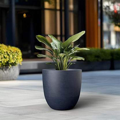 Kante Round Concrete Planter, Large Outdoor Indoor Garden Pots with Drainage Hole, 18-Inch Diameter Flower Pots for Patio, Garden and Home, Charcoal