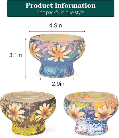 Sungmor Small Succulent Planters Set of 3, Beautiful Hand Crafted Ceramic Plant Pots Cute Cactus Pot, 4.9 Inch Flower Pots for Indoor Plants with Drainage, Desktop Windowsill Home Office Decor Pots