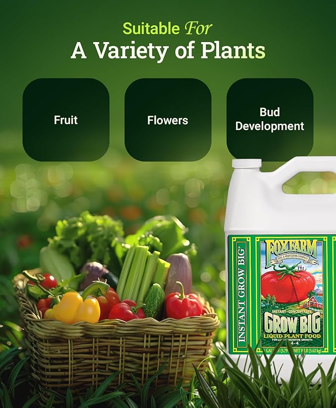 FoxFarm Grow Big Liquid Plant Food - 6-4-4 House Plant Fertilizer for Lush Vegetative Growth, Fast Nutrient Uptake for Roses, Tomatoes & Veggies - Gallon Size Concentrate