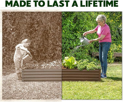 Plant & Plot Galvanized Raised Garden Beds Outdoor // 8×4×1 ft Planter Raised Beds for Gardening, Vegetables, Flowers (Dark Wood Grain) // Large Metal Garden Box // Patented Tool-Free Design