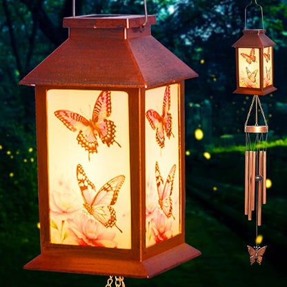 Butterfly Outddor Lantern House Wind Chime-Waterproof Hanging Solar Lanterns for Outdoor Patio, Porch, and Garden Decorfor Nature Lovers,Shaped Wind Chimewith Lantern Design