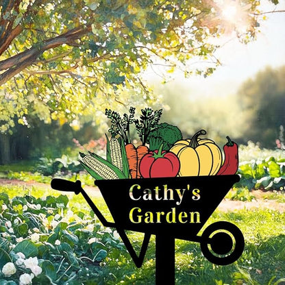 Personalized Colorful Vegetable Garden Sign, Customized Custom Vegetable Garden Stake Label Metal Sign for Outdoor Yard Decor Lawn Art Plant Marker Farmhouse Decorative Housewarming Gift