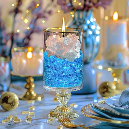 HappyFiller 1.3 LB Crushed Glass Sand Broken Pieces Stones for Crafts Project Resin Arts,Vase Fillers Candle Holder Aquarium Decor,Succulent Terrarium Pebble Rocks,Fire Pit Fireplace,Sea Blue