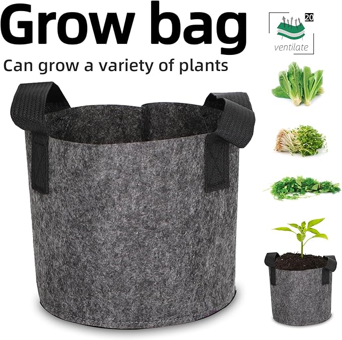 Grow Bags,Growing Pot Bags Garden Grow Bag Indoor Outdoor Fabric Aeration Plant Pot Container Flower Vegetable Pouch (Dark Gray,20Gallon)