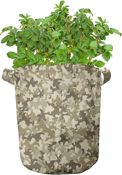 Ambesonne Camouflage Grow Bags 5-Pack, Faded Colors Classic, Heavyduty Fabric Pots with Handles for Plants, Khaki Green