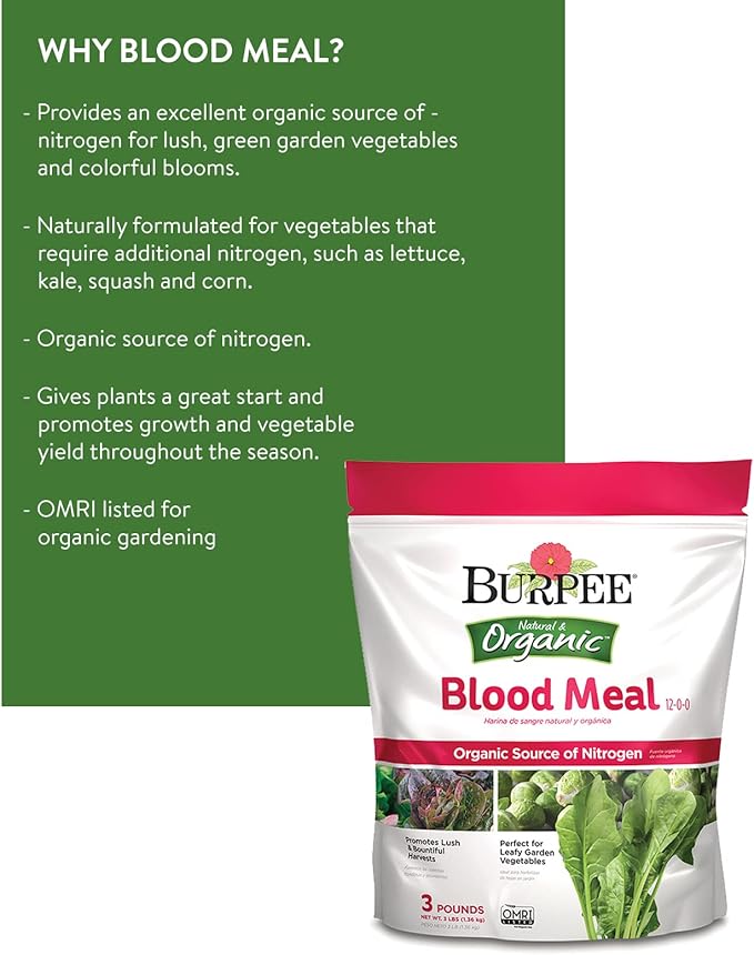 Burpee Organic Tomato & Vegetable Plant Food Granular Fertilizer Bundle with Blood Meal Nitrogen Fertilizer for Tomatoes, Spinach, Broccoli, Leafy Greens, 4 lb & 3 lb