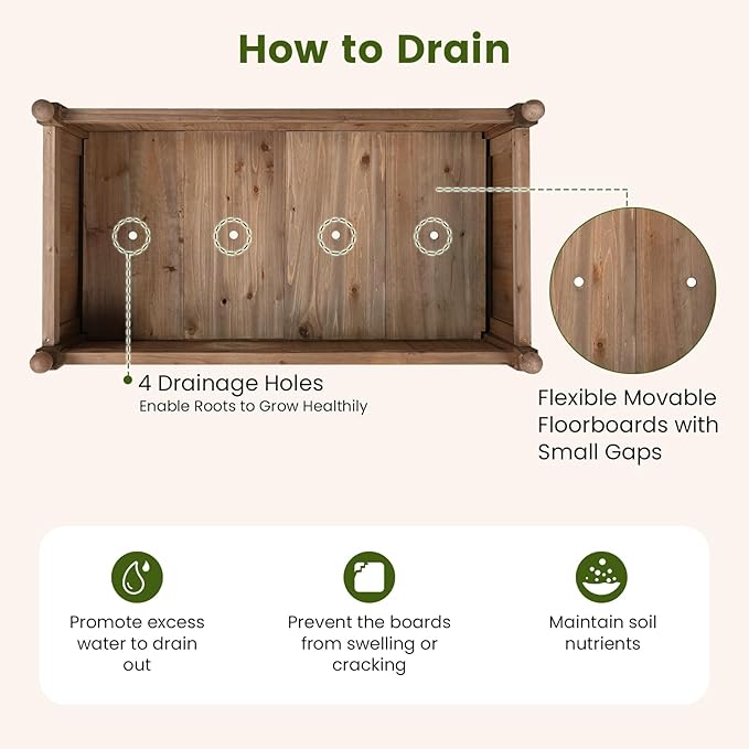 Giantex Wood Raised Garden Bed, 46"x24"x16" Rectangular Planter Box w/Drainage Holes for Growing Vegetables, Flowers, Herbs, Fruits, Easy Assembly, Outdoor Planting Bed for Backyard, Garden, Lawn