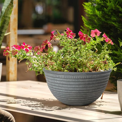 2 Pack 10 Inch Plant Pots,Durable Decorative Flower Pots Planters with Drainage Hole for Indoor and Outdoor Plants,Flowers,Succulents, Gray