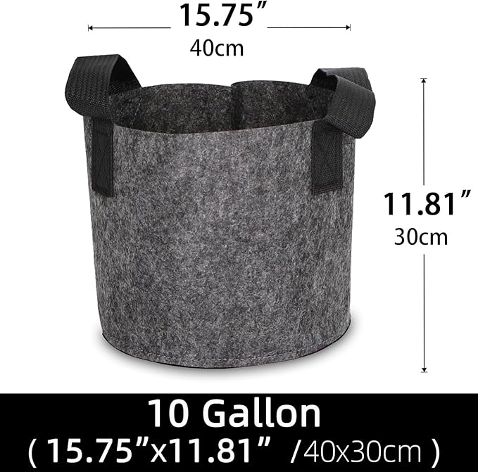 Grow Bags,Growing Pot Bags Garden Grow Bag Indoor Outdoor Fabric Aeration Plant Pot Container Flower Vegetable Pouch (Dark Gray,10Gallon)