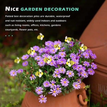 Bee Garden Stakes Decor, Metal Plant Garden Decor Yard Art, Cute Bee Design Decorative Garden Stakes for Garden Lawn Corridor Plant Pot, Flower Bed Decor Yellow (20Pcs)