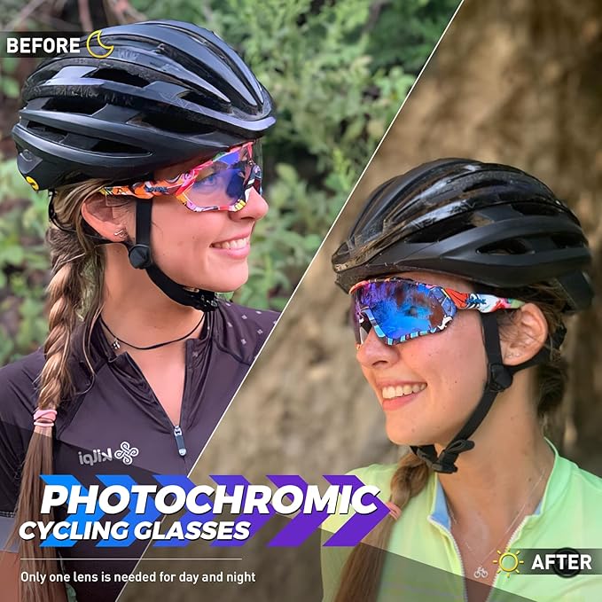 KAPVOE Photochromic Cycling Glasses Men Women Mountain Bike Sunglasses Clear MTB Bicycle Riding - K9408
